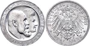 Württemberg  3 Mark, 1911, Wilhelm, zur ... 