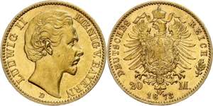Bayern 20 Mark, 1873, Ludwig II., kl. Kr., ... 