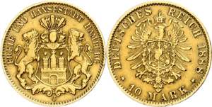 Hamburg 10 Mark, 1888, kl. Rf., etwas ... 