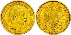 Hessen 20 Mark, 1872, Ludwig III., kleine ... 