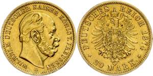 Preußen Goldmünzen 20 Mark, 1874, B , ... 