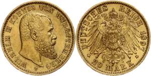 Württemberg 20 Mark, 1897, Wilhelm II., wz. ... 