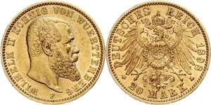 Württemberg 20 Mark, 1898, Wilhelm II., kl. ... 
