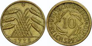Münzen Weimar 10 Reichspfennig, 1928, G, ... 