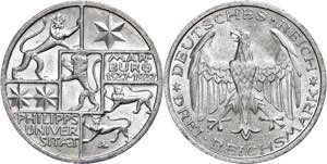 Münzen Weimar 3 Reichsmark, 1927, Marburg, ... 