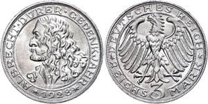 Münzen Weimar 3 Reichsmark, 1928, Dürer, ... 