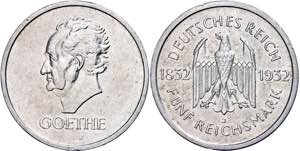 Münzen Weimar 5 Reichsmark, 1932, Johann ... 