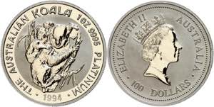 Australien 100 Dollars, Platin, 1994, Koala, ... 