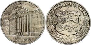 Estland 1 Kroon, 1934, ss-vz und 2 Krooni, ... 