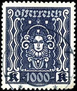 Österreich 1000 Kr. Frauenkopf, gez. 11Ẅ, ... 