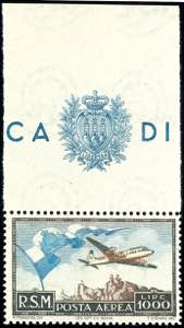 San Marino 1951, 100 L. Flugpostmarke mit ... 