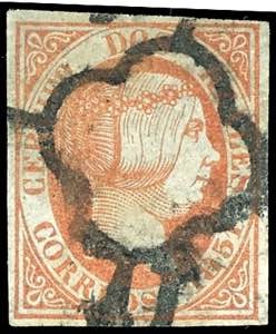 Spanien 1851, 2 R. orangerot, voll- bis ... 