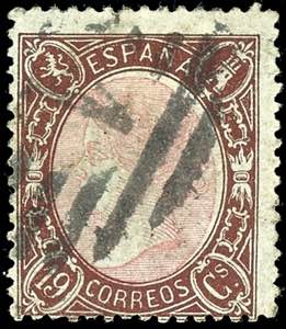Spanien 1865, 19 Cs. braun/rosa, gestempelt, ... 