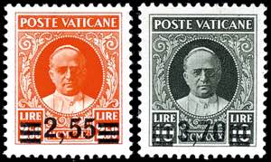 Vatikan 1934, 40 C. bis 3.70 L. Aufdruck auf ... 