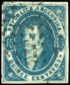 Argentinien 1864, 15 C. Rivadavia, voll bis ... 