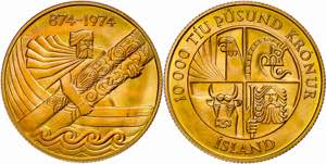 Island 10000 Kronur, Gold, 1974, Ingulfur ... 