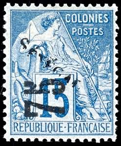 Senegal 1892, 75 C. auf 15 C. hellblau, ... 