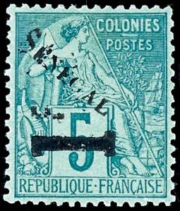 Senegal 1892, 1 Fr. auf 5 C. grün, ... 