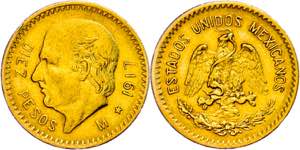 Mexiko 10 Pesos, Gold, 1917, Fb. 166, kl. ... 