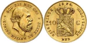 Niederlande 10 Gulden, Gold, 1875, Wilhelm ... 