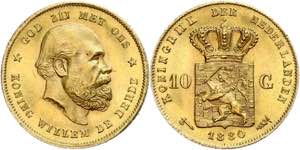 Niederlande 10 Gulden, Gold, 1880, Wilhelm ... 