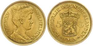 Niederlande 5 Gulden, 1912, Gold, ... 