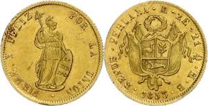 Peru 2 Escudos, Gold, 1853, Lima, MB, KM ... 