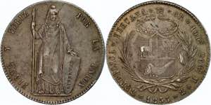 Peru 8 Reales, 1853, Lima, MB, KM 142.12, ... 