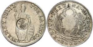Philippinen 8 Reales, 1831, MM, Lima, mit ... 