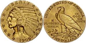 USA 5 Dollars, Gold, 1909, Philadelphia, ... 