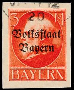 Bayern 3 Mk Ludwig, Aufdruck Volksstaat ... 