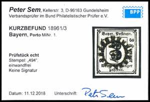 Bayern Portomarken 3 Kr. schwarz, ... 