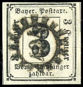 Bayern Portomarken 3 Kr. schwarz, tadellos ... 
