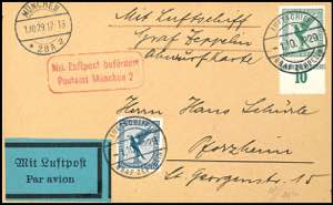 Zeppelinpost nach Sieger 1929, Bayernfahrt, ... 