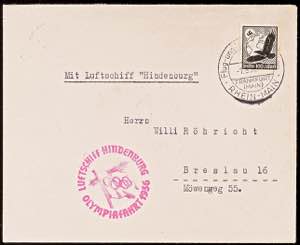 Zeppelinpost nach Sieger 1936, Olympiafahrt ... 