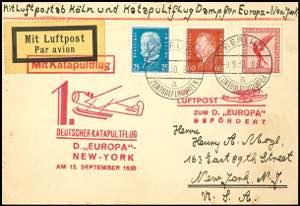 Katapultpost 1930, D. Europa 15.9., Karte ... 
