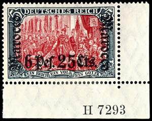 Deutsche Post in Marokko 5 Mark mit Aufdruck ... 