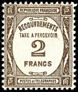 Frankreich Portomarken 1931, 2 Fr. sepia, ... 
