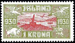 Island 1930, 15 A. - 1 Kr. Althing-Flus, ... 