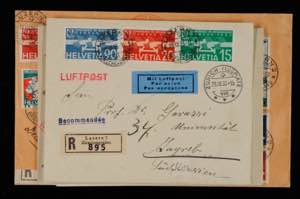 Schweiz Flugpost 1933, 6 Luftpostbriefe mit ... 