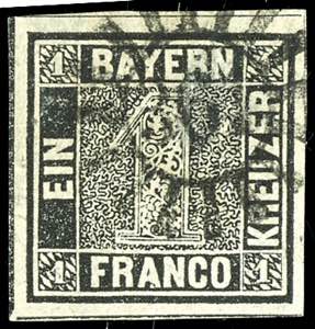 Bayern 1 Kr. schwarz, Platte I, zentrisch ... 