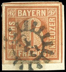 Bayern 6 Kr. braun, Platte I, auf kleinem ... 