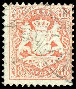Bayern 18 Kr. Wappen zinnoberrot, Wz. enge ... 