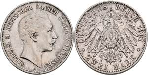 Preußen 2 Mark, 1901, Wilhelm II., ss. J. ... 
