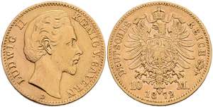 Bayern 10 Mark, 1872, Ludwig II., Kratzer, ... 
