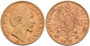 Bayern 20 Mark, 1873, Ludwig II., kl. Rf., ... 