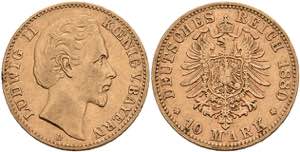 Bayern 10 Mark, 1880, Ludwig II., Kratzer, ... 