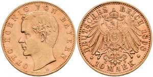Bayern 10 Mark, 1898, Otto, kl. Rf., ss. J. ... 