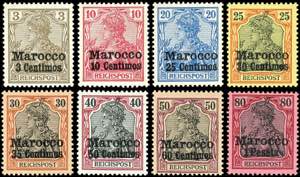 Deutsche Post in Marokko 3 C auf 3 Pf, 10 C ... 