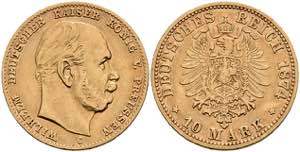Preußen Goldmünzen 10 Mark, 1874, C, ... 